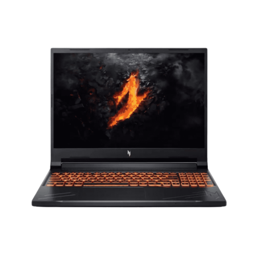 Acer Nitro V 16 gaming laptop featuring an Intel Core i7-14650HX processor, NVIDIA GeForce RTX 4050 6GB GPU, 16-inch WUXGA 165Hz display, and orange backlit keyboard in black chassis.