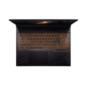 nitro-v-16-i7-14650hx-rtx-4050-price-in-nepal Acer Nitro V 16 gaming laptop featuring an Intel Core i7-14650HX processor, NVIDIA GeForce RTX 4050 6GB GPU, 16-inch WUXGA 165Hz display, and orange backlit keyboard in black chassis.